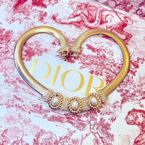 DIOR “Opulent Trinity” Choker Gold Plated Necklace by Christian Dior Authentic - Picture 1 of 15